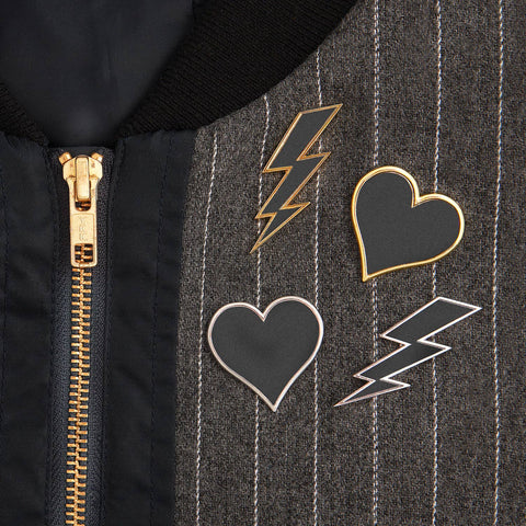 Firefly Reflectors Reflektierende Pins; Set mit Herz und Blitz - Gold