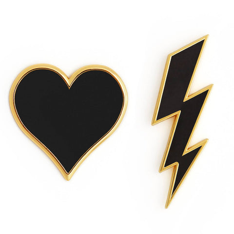 Firefly Reflectors Reflektierende Pins; Set mit Herz und Blitz - Gold