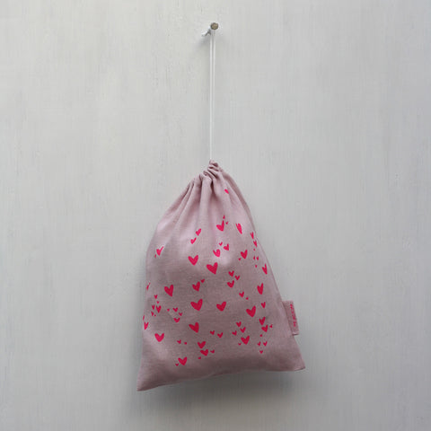 Leinenbeutel Rosa Herzen